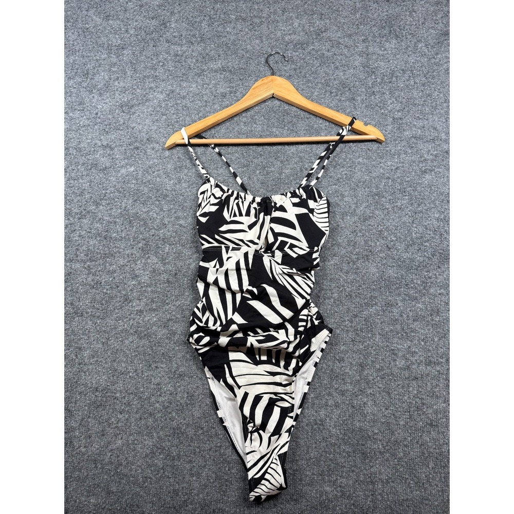 BCBGMAXAZRIA One Piece Swimsuit Womens Small White Black Tropical Pattern